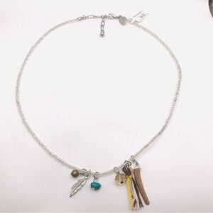 American Eagle Silver Seed Bead Charm Choker Necklace